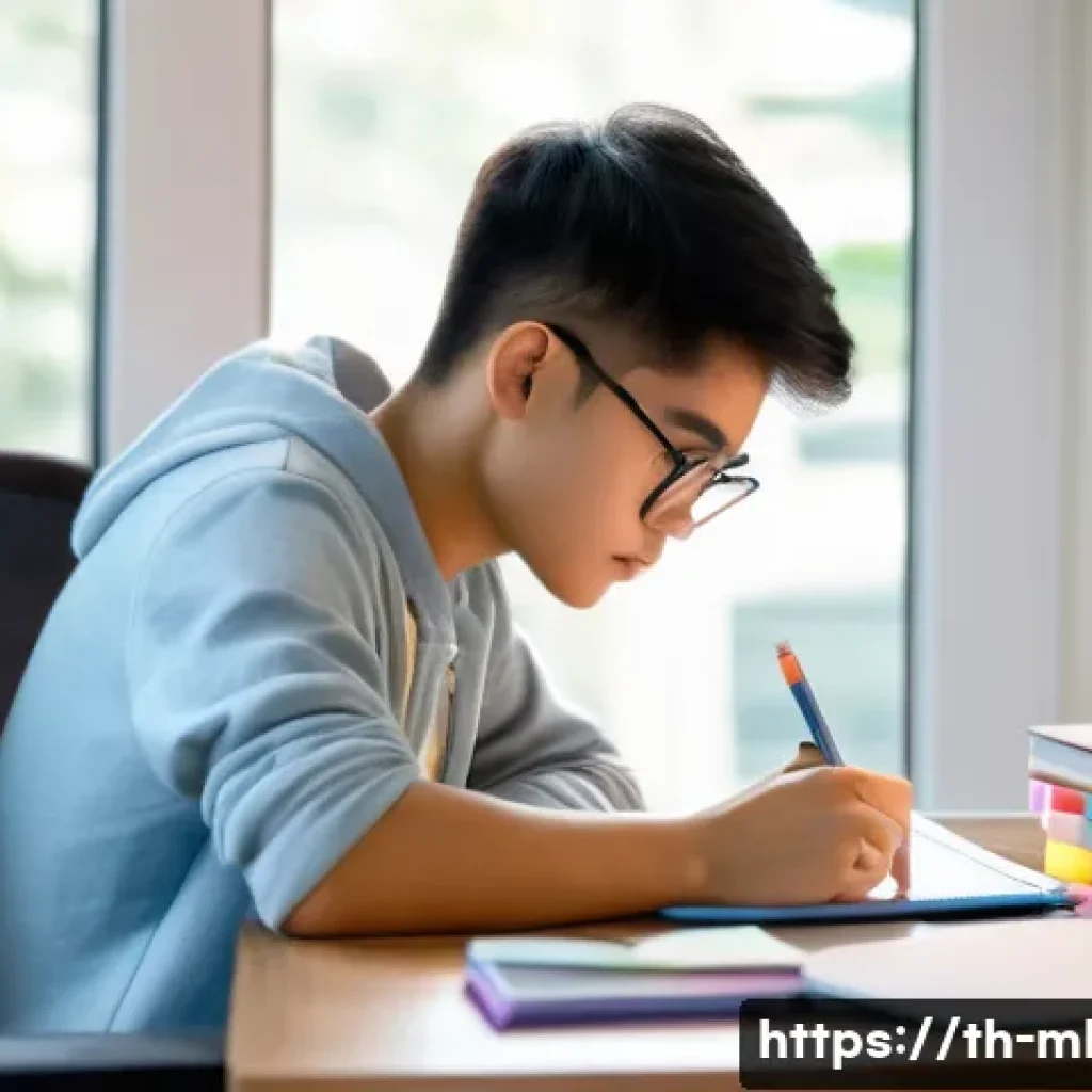 마케팅관리사 시험에서 높은 점수를 받는 비법 - A focused Thai student sitting at a modern study desk in a cozy, well-lit room with natural daylight...