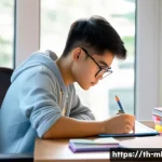 마케팅관리사 시험에서 높은 점수를 받는 비법 - A focused Thai student sitting at a modern study desk in a cozy, well-lit room with natural daylight...