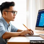 마케팅관리사 관련 국비 지원 교육 과정 - A professional Thai adult male marketing student attentively participating in a modern online market...