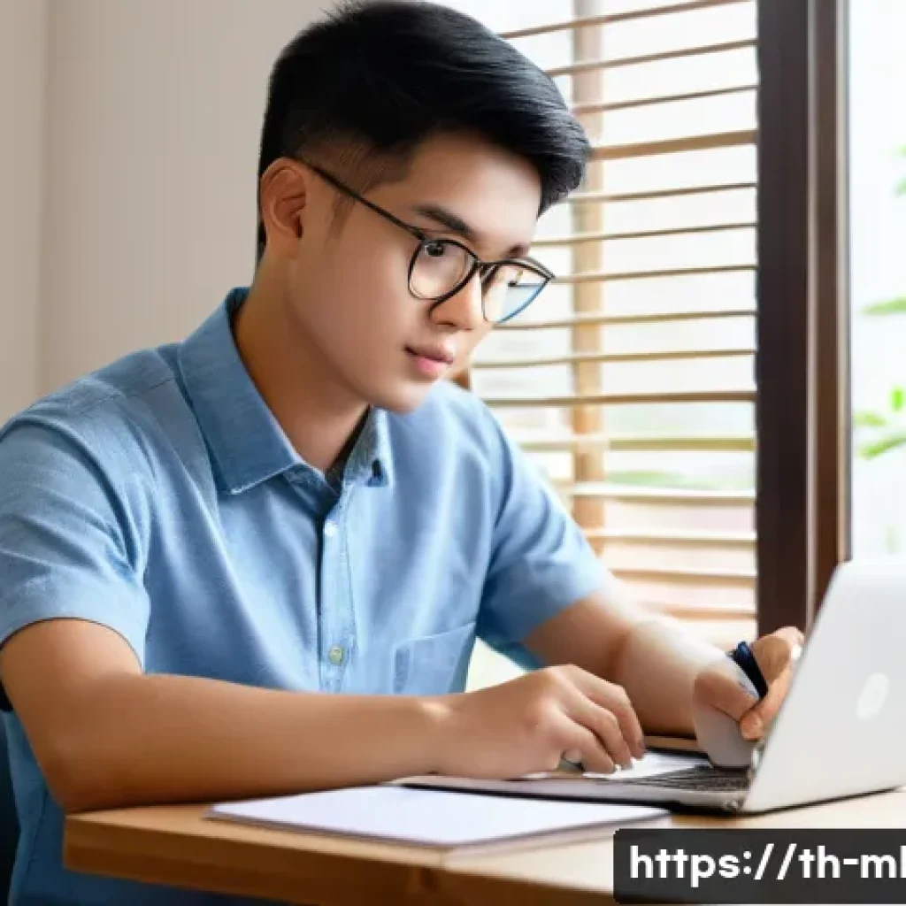 마케팅관리사 시험 준비용 Q A 사이트 추천 - A modern, clean study room in a Thai home, featuring a young adult Thai student focused on preparing...