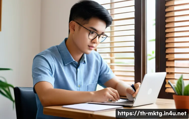 마케팅관리사 시험 준비용 Q A 사이트 추천 - A modern, clean study room in a Thai home, featuring a young adult Thai student focused on preparing...