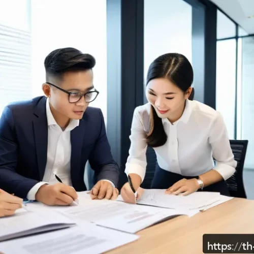 Home 31 마케팅관리사 시험에서 자주 언급되는 법령 - A modern Thai marketing office scene showing a diverse team of professionals collaborating over busi...