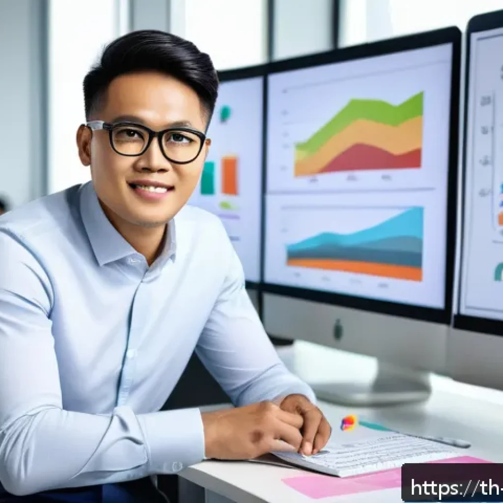 마케팅관리사 시험 이후 합격자 소감 공유 - A professional marketing manager in a modern office environment, wearing smart business casual attir...