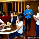 마케팅관리사 시험 후 네트워킹 이벤트 참여법 - Photorealistic Bangkok hotel conference lounge after a professional marketing certification exam, yo...